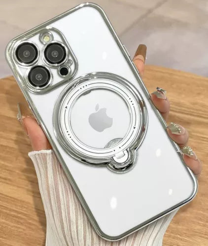 Kickstand Case for iPhone 13 Pro Max 6.7 inch PC+TPU Phone Cover Shockproof Phone Case Compatible with MagSafe - Silver