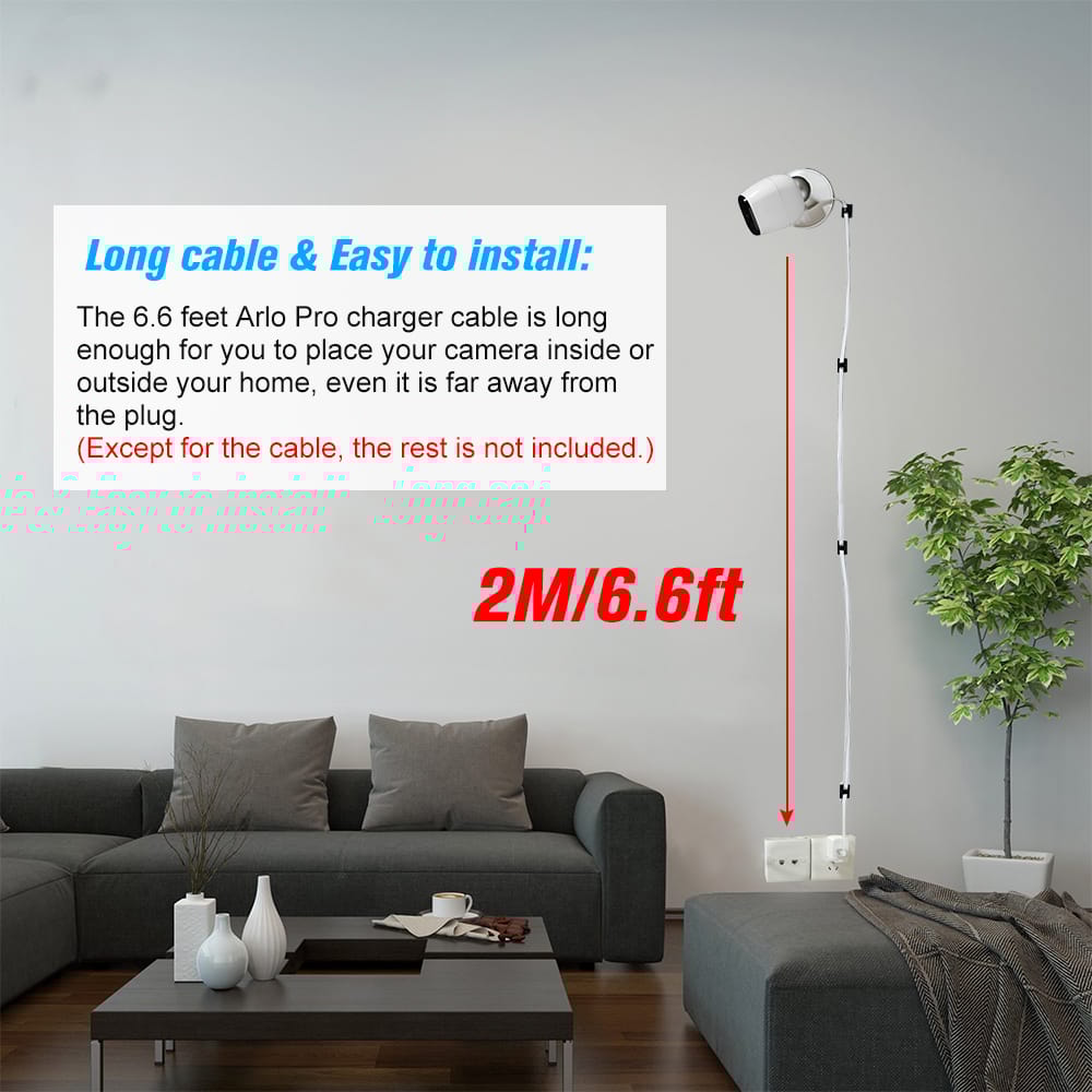 2M/6.6ft Charging Power Cable Fits for Arlo Pro, Arlo Pro 2, - 2M