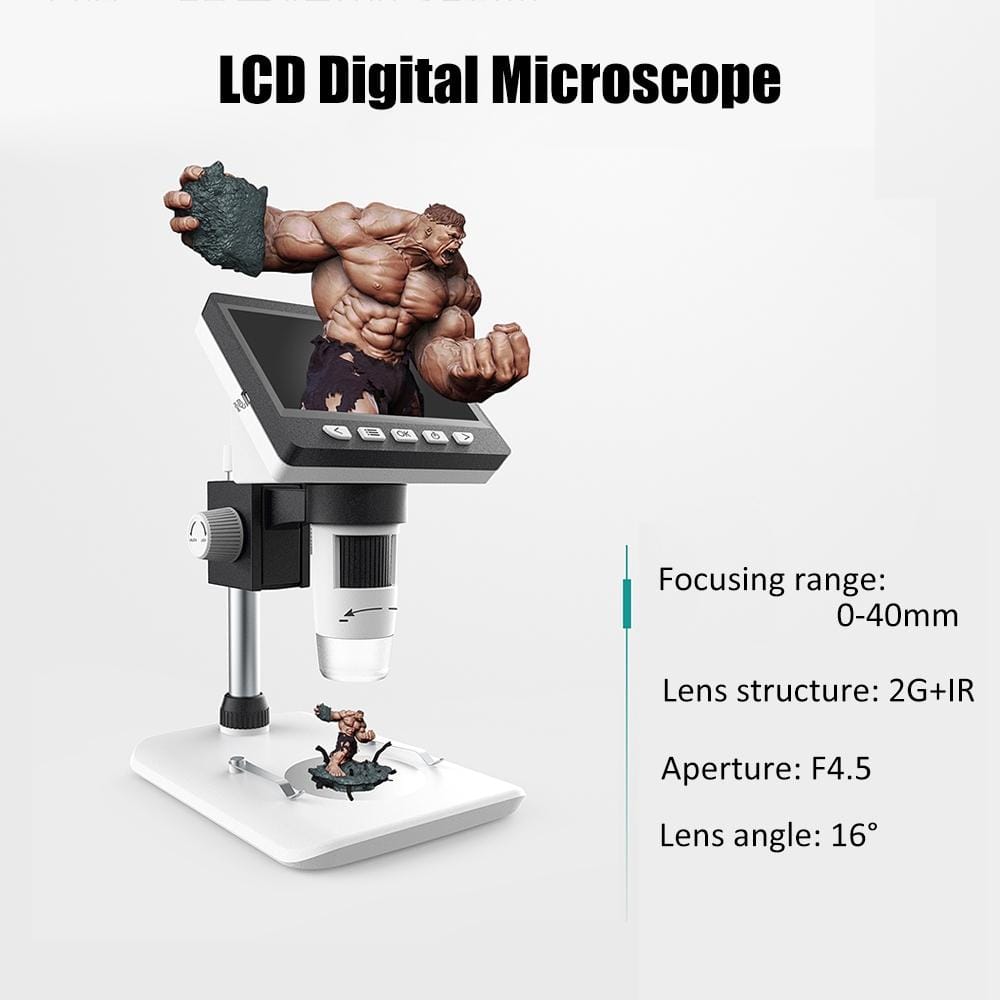 50X-1000X 1080P Portable Electronic Digital Desktop Microscope with LED Light, Support Micro SD Card (White)