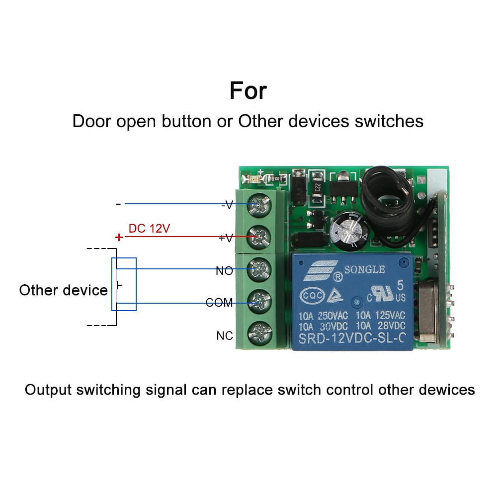 Smart Home 433Mhz DC 12V 1CH Wireless Remote Switch Relay