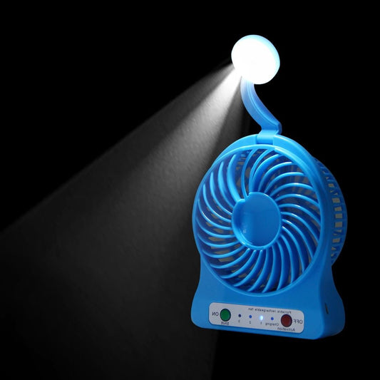 Multi-function Portable Rechargeable Low Noise Mini USB Fan with LED Light & 3 Level Adjustable Wind Speed (Blue)