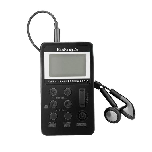 Portable AM / FM Two Bands Rechargeable Stereo Radio Mini Receiver with & LCD Screen & Earphone Jack & Lanyard (Black)