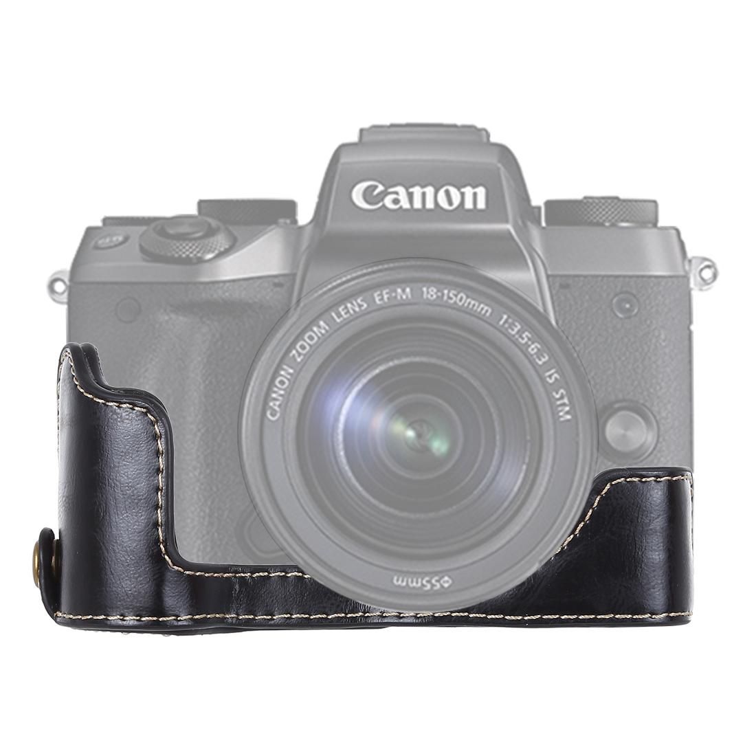 1/4 inch Thread PU Leather Camera Half Case Base for Canon EOS M5 (Brown)