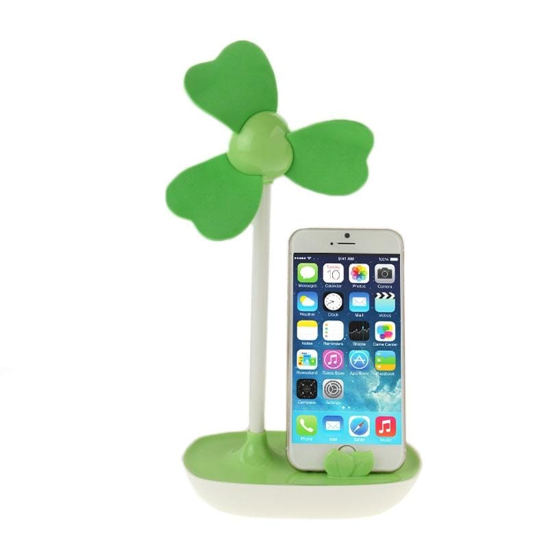 HAPTIME YGH521 Clover Shaped USB Powered 3-Blade DIY Fan with Mobile Holder, Size: 14cm*15cm (Green)