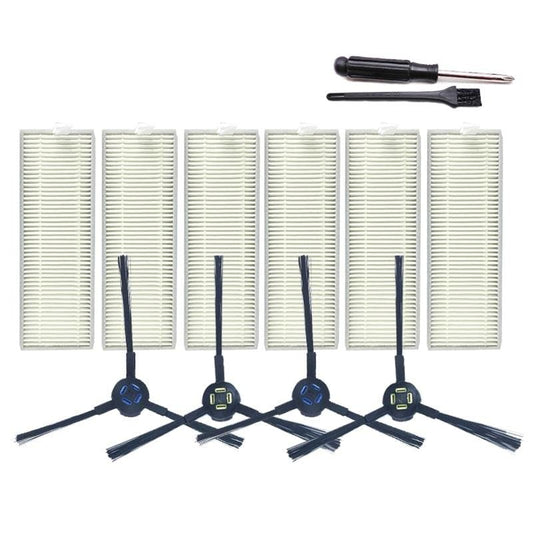 XI289 6 PCS I259 Filters +2 Pair I258 Side Brushes + G601 Black Screwdriver + Small Black Brush G101 for ILIFE A7 / A9