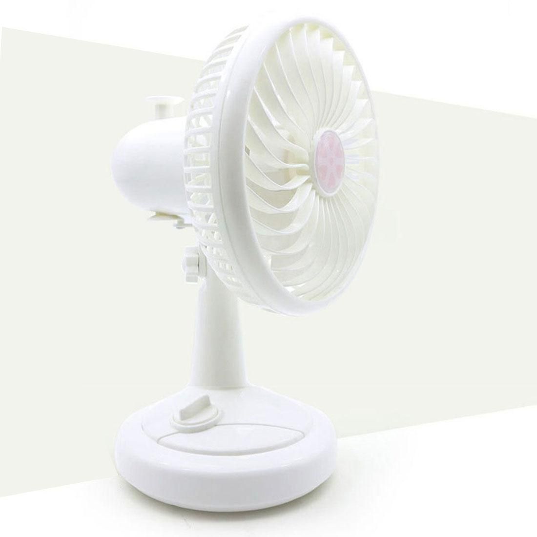 Room Office Adjustable Head USB Rechargeable Battery Operated Cooling Mini Fan, 2 Speeds (White)