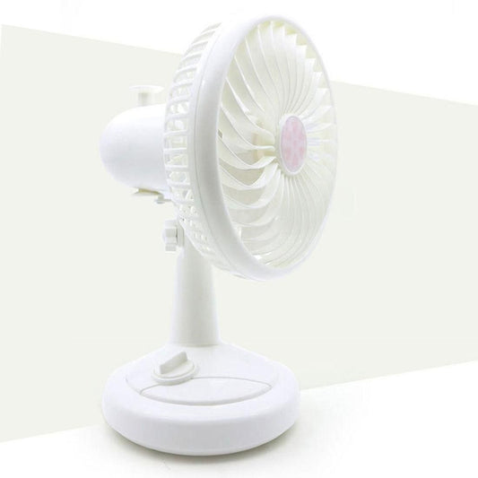 Room Office Adjustable Head USB Rechargeable Battery Operated Cooling Mini Fan, 2 Speeds (White)