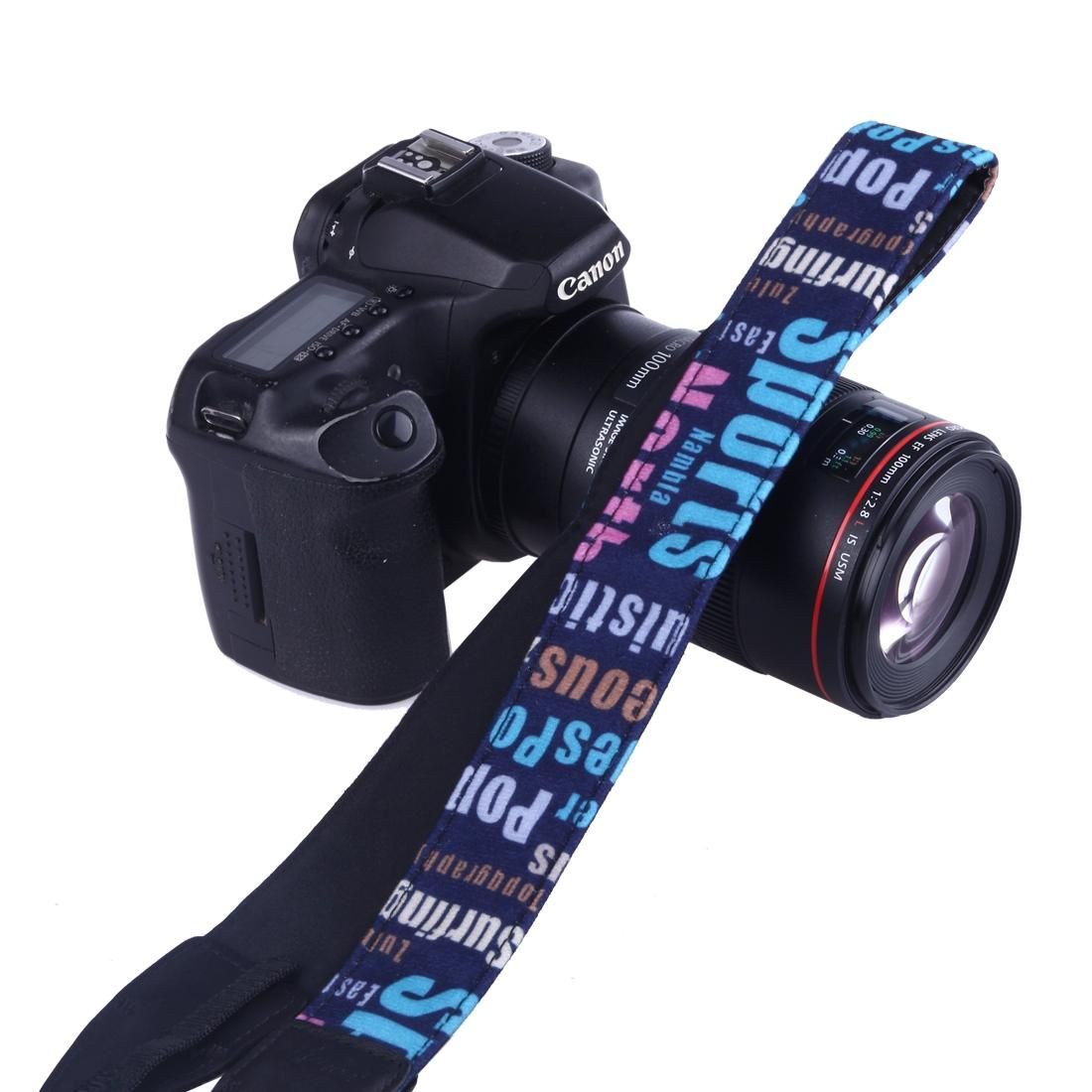 LYNCA LH-03 British Style Series Blue Background English Words Universal Genuine Leather Shoulder Neck Strap Camera Strap for Nikon / Canon / Sony / Panasonic / SLR DSLR ILDC (Style2)