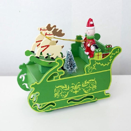 2 PCS Christmas Decorations Creative Sleigh Gift Music Box Wooden Decorations (Green)