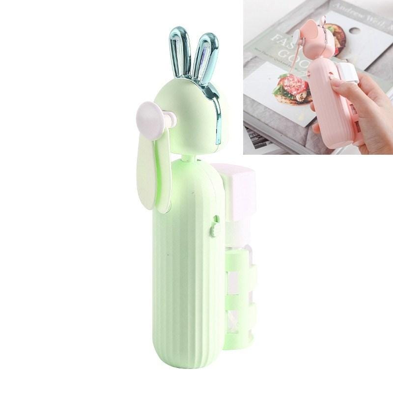 Handheld Spray Disinfection Fan USB Charging Mini Outdoor Replenishment Fan, Style:Rabbit Ears (Green)