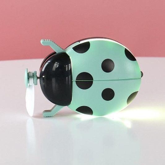 Portable USB Mini Fan Multi-function Cartoon Lighting Fan (Green Ladybug)