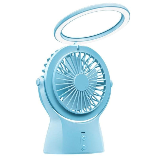 Two-in-one Lamp USB Fan Charging Mini Office Desktop Handheld Fan (Sky Blue )