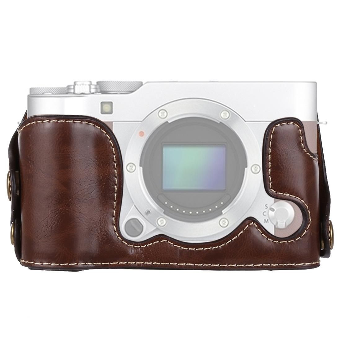 1/4 inch Thread PU Leather Camera Half Case Base for FUJIFILM X-A3 / X-A10 (Coffee)