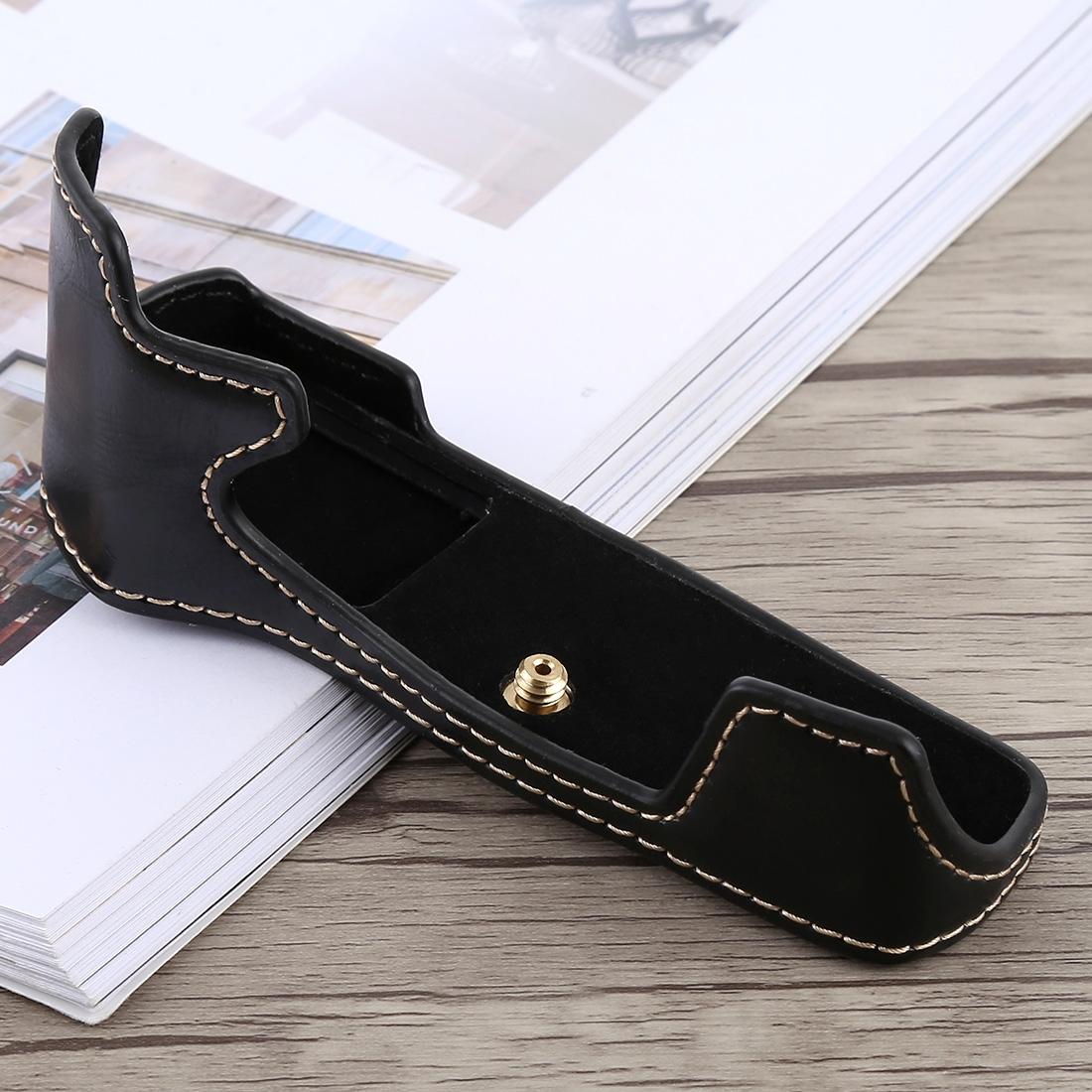1/4 inch Thread PU Leather Camera Half Case Base for Olympus EM5 / EM5 Mark II (Brown)
