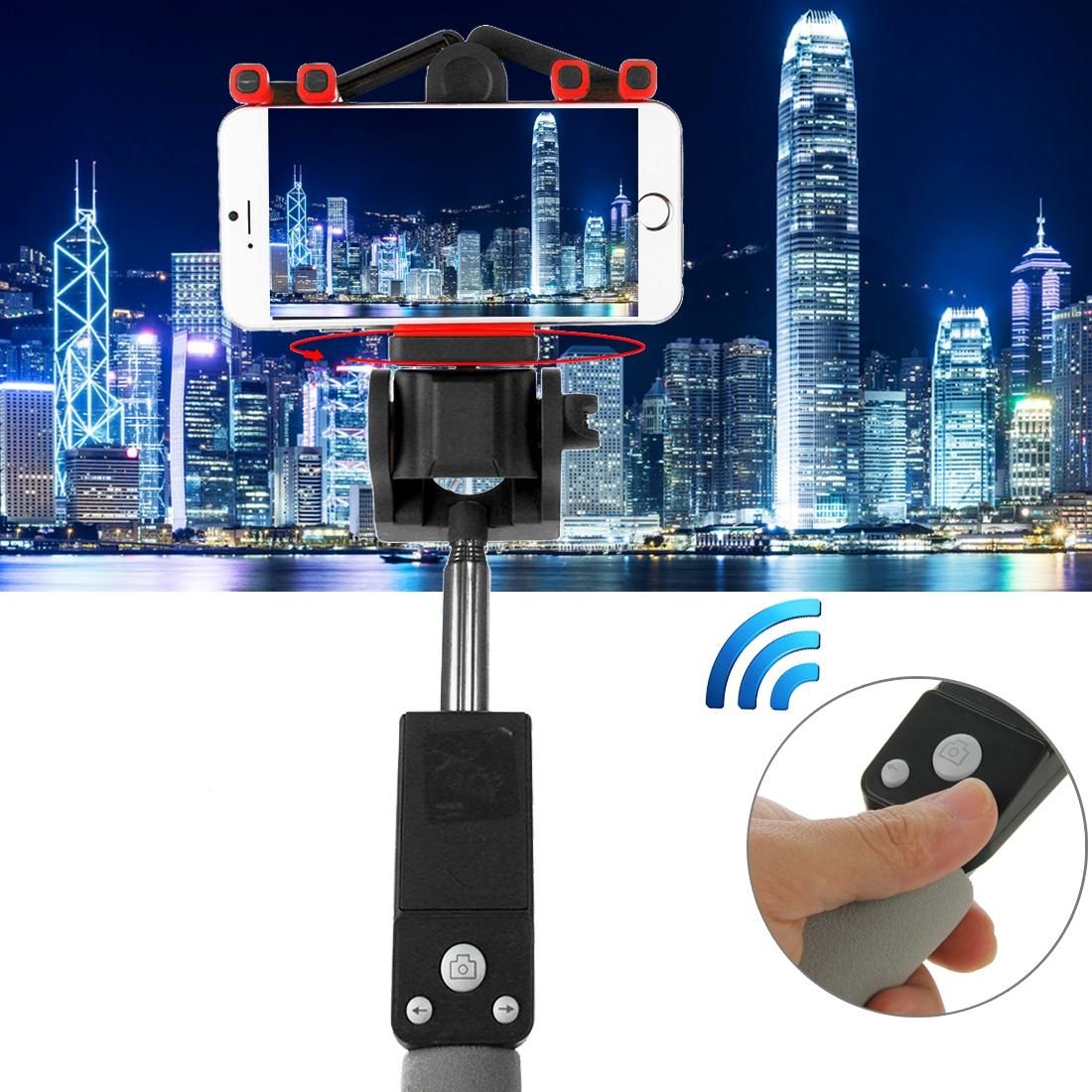 Portable 360 Degrees Smart Rotation Bluetooth Wireless Selfie Stick Monopod Folding Extendable Handheld Holder with Glass & Hand Strap Hole & Cloth Bag for iOS & Android Phone, Folded Length: 25cm, Max Extension Length: 90cm (Black)