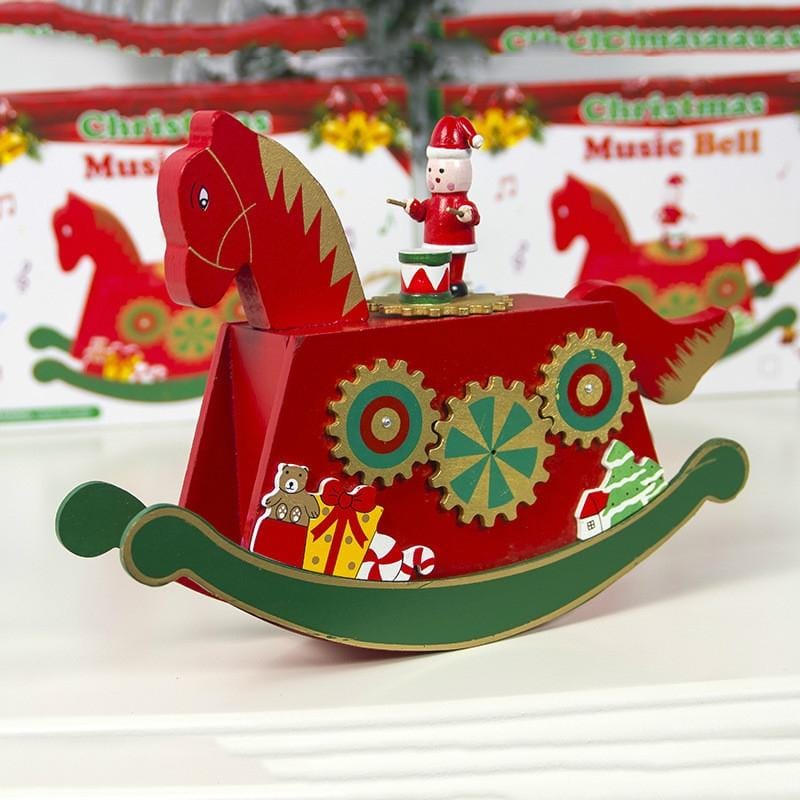2 PCS Christmas Painted Wooden Horse Music Box Decoration (Red)