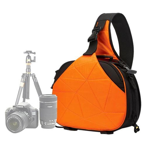 Triangle Shape Tscope Sling Shoulder Cross Digital Camera Bags Case Soft Bag with Rain Cover for Canon Nikon Sony, Size: 33*24*17cm (Orange)