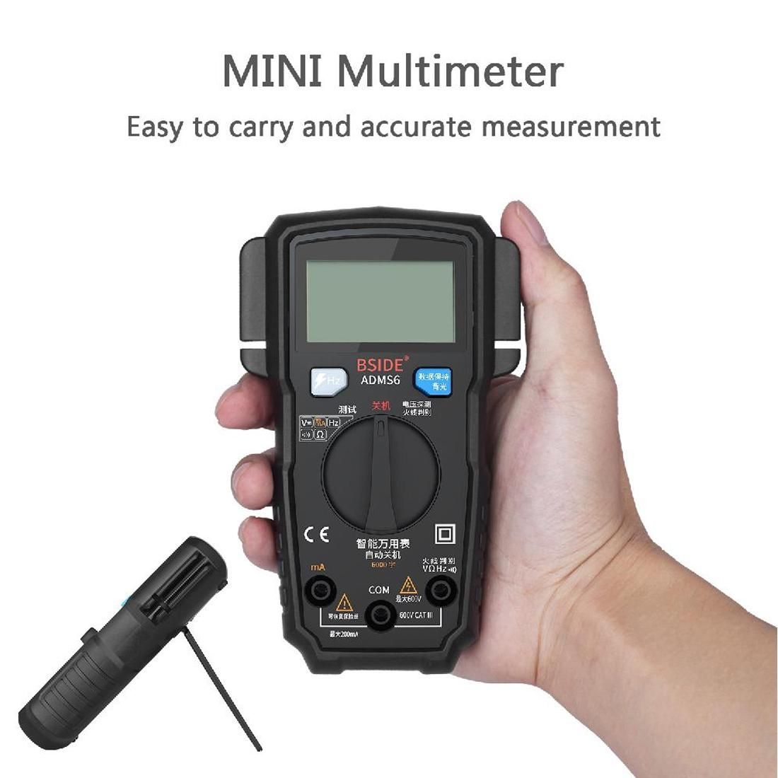 BSIDE ADMS6 High-precision Fully Automatic Small Digital Intelligent Multimeter with HD Digital Display & Shockproof Cover, Support Function Range Switch & Double-sided Pen Holder (Red)