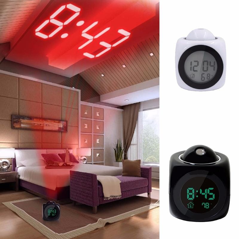 Multi-function LED Projection Alarm Clock Voice Talking Clock, Specification:White + USB cable