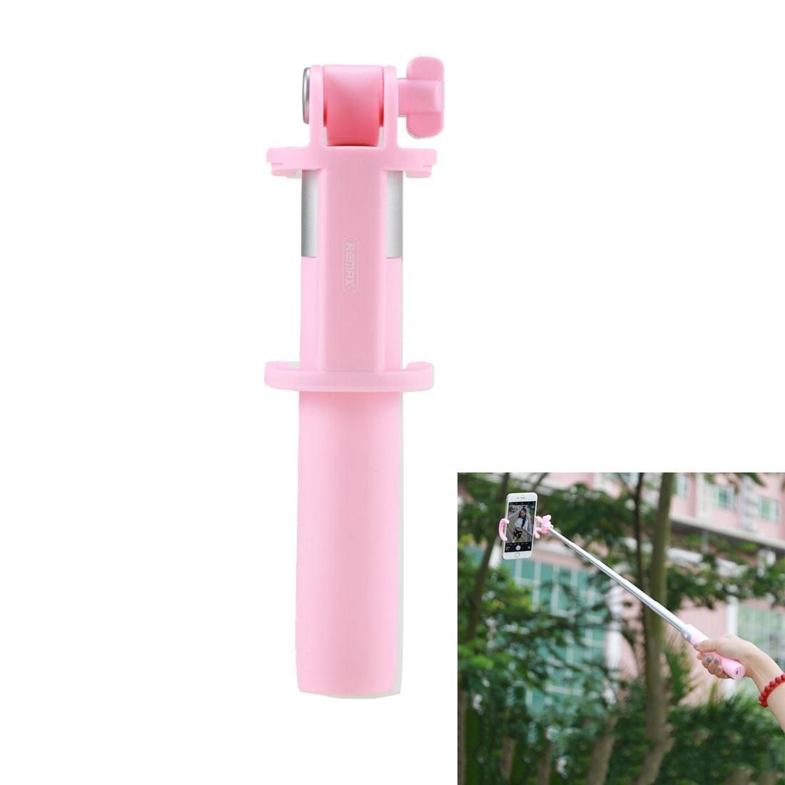 REMAX P7 Bluetooth Wireless Handheld Selfie Stick for Smartphones, Clip Extension Length: 5.5cm - 9.0cm (Pink)