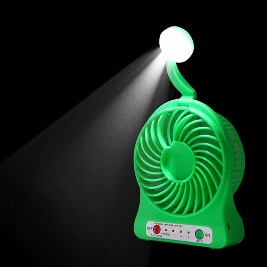 Multi-function Portable Rechargeable Low Noise Mini USB Fan with LED Light & 3 Level Adjustable Wind Speed (Green)