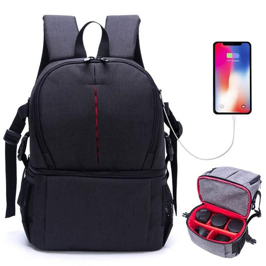 Multi-functional Waterproof Nylon Shoulder Backpack Padded Shockproof Camera Case Bag for Nikon Canon DSLR Cameras (Black)