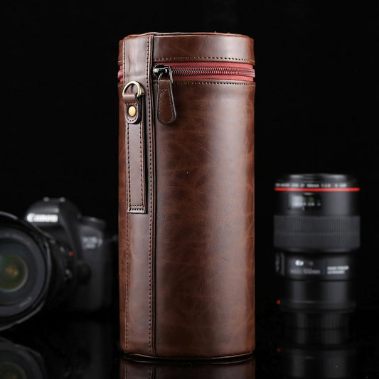 Extra Large Lens Case Zippered PU Leather Pouch Box for DSLR Camera Lens, Size: 24.5*10.5*10.5cm (Coffee)