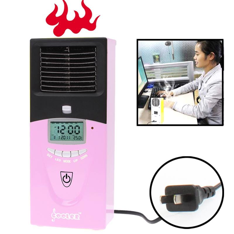 Portable LCD Display Screen Warm Air Condition with Time / Calendar / Temperature and EU Plug (Pink)