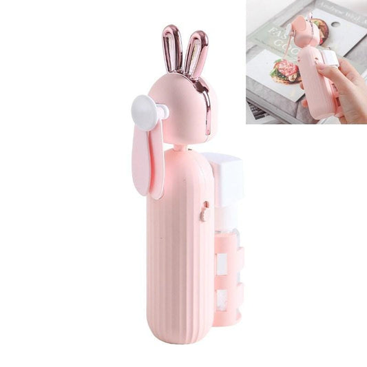Handheld Spray Disinfection Fan USB Charging Mini Outdoor Replenishment Fan, Style:Rabbit Ears (Pink)