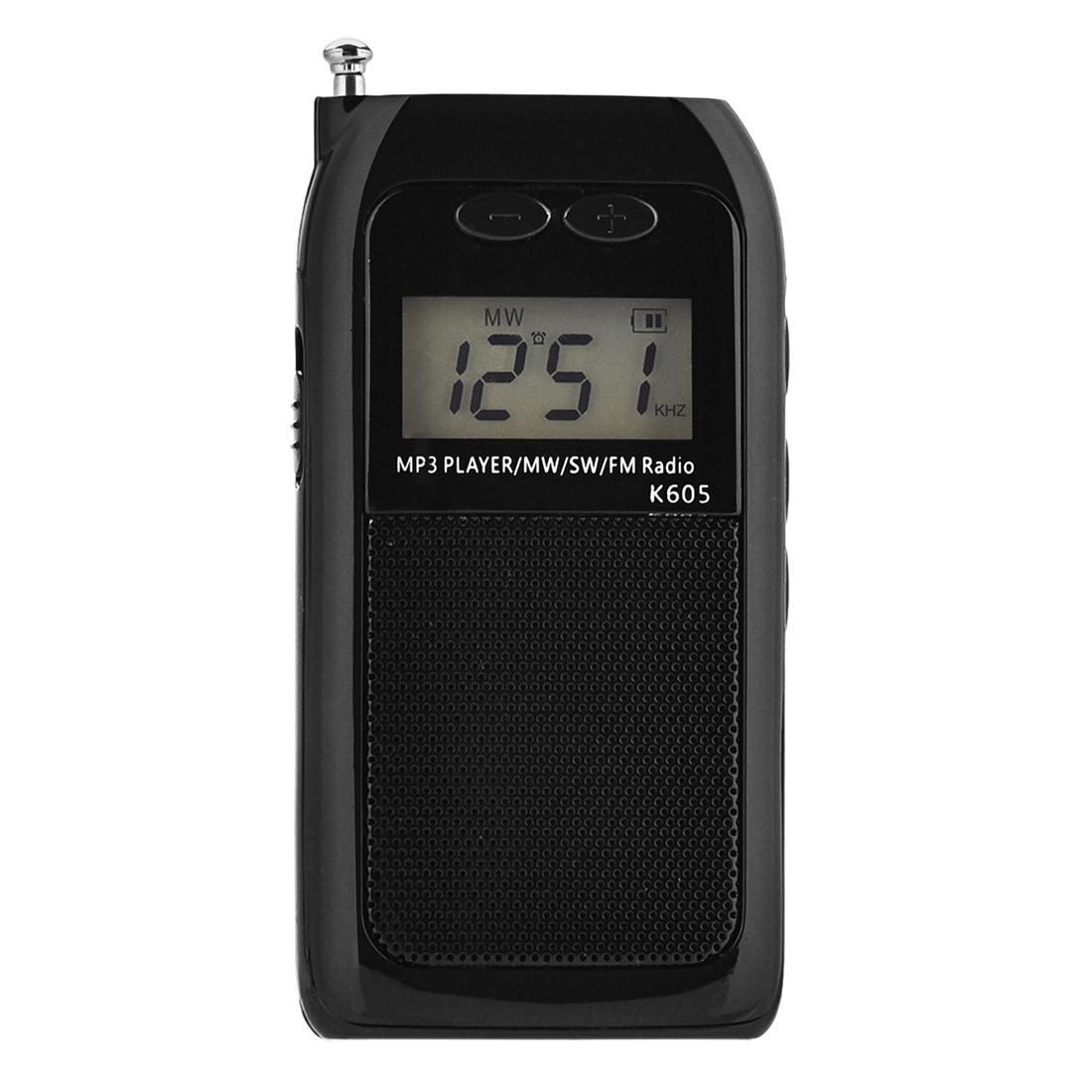 K-605 Portable FM / AM / SW Full Band Stereo Radio, Support TF Card (Black)