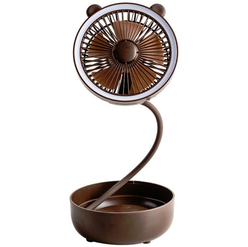 Outdoor Portable Storage Desktop Telescopic Folding Small Fan Aromatherapy Box Fill Light (Brown)