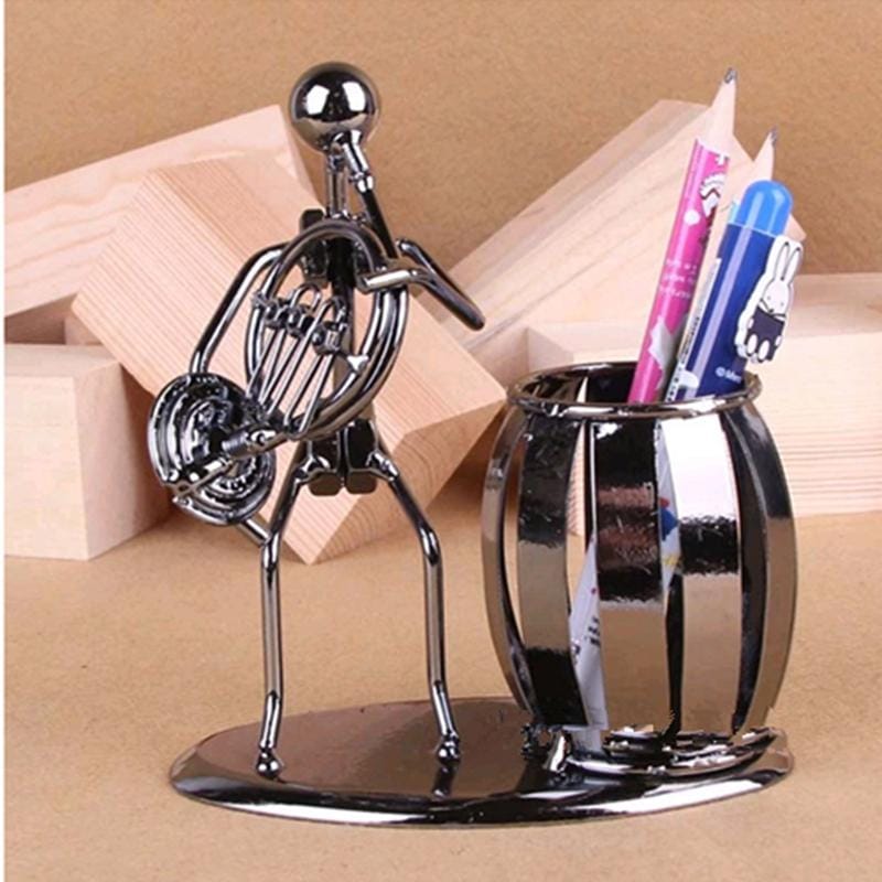 Iron Music Iron Man Brass Band Pen Holder Home Study Office Decoration Ornaments (C167 French Horn )