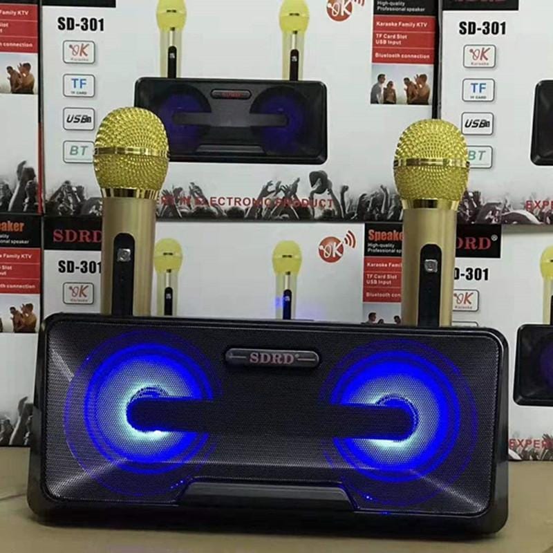 SDRD SD-301 2 in 1 Family KTV Portable Wireless Live Dual Microphone + Bluetooth Speaker (Black)