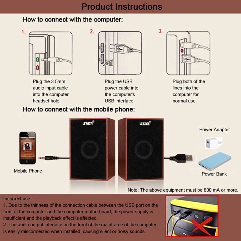SADA V-160 USB Wired Wooden Combination Speakers Computer