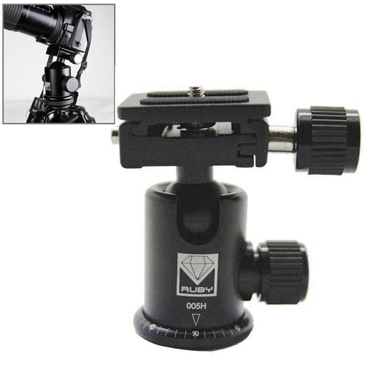 RUBY 005H Aluminium Magnesium Alloy Tripod Ball Head with Quick Release Plate Adapter (Black)