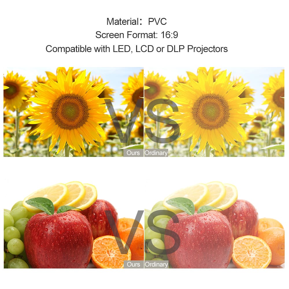 100'' Portable Projector Screen HD 16:9 100 Inch Diagonal