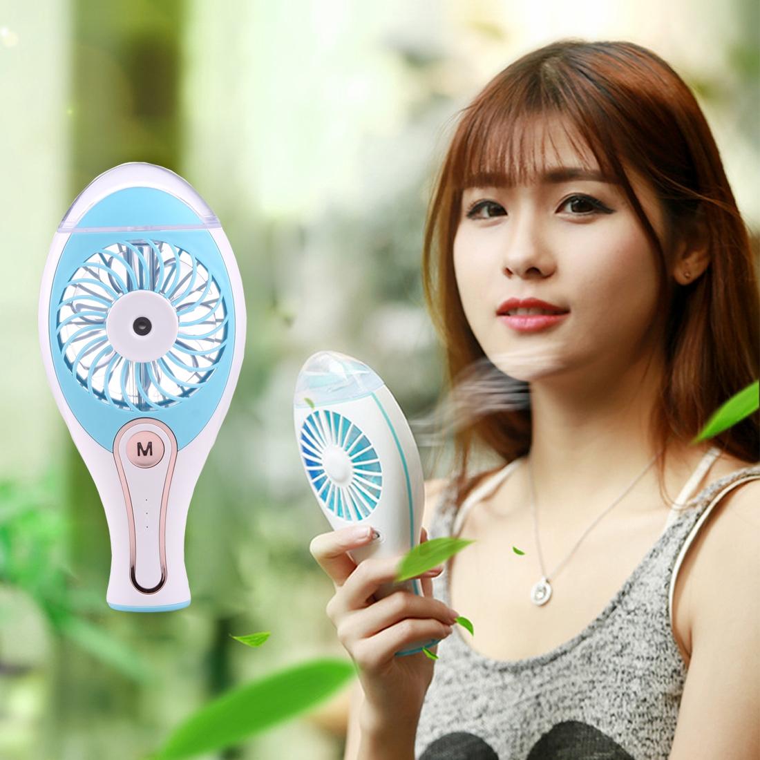 Mini Portable Handheld USB Rechargeable Water Mist Fan Humidifier Air Condictioning Cooling Fan with Transparent Water Tank & Control Key & Fan Lamp & Spray the Indicating Lamp & Spray Fan Lamp, Water Tank Capacity: 23ml (Blue)