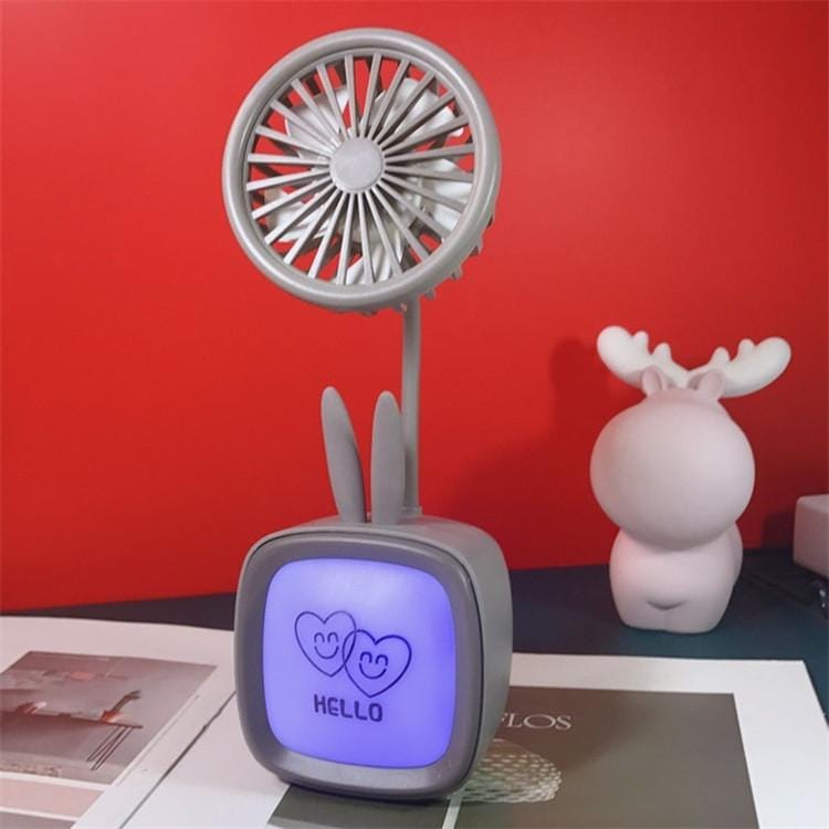USB Rechargeable Atmosphere Light Electric Fan Mini Portable Desktop Office Desk Fan, Style:Rabbit (Random Color)