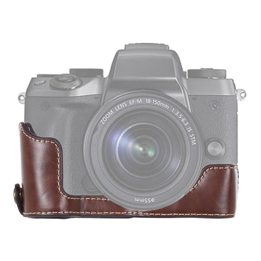1/4 inch Thread PU Leather Camera Half Case Base for Canon EOS M5 (Coffee)