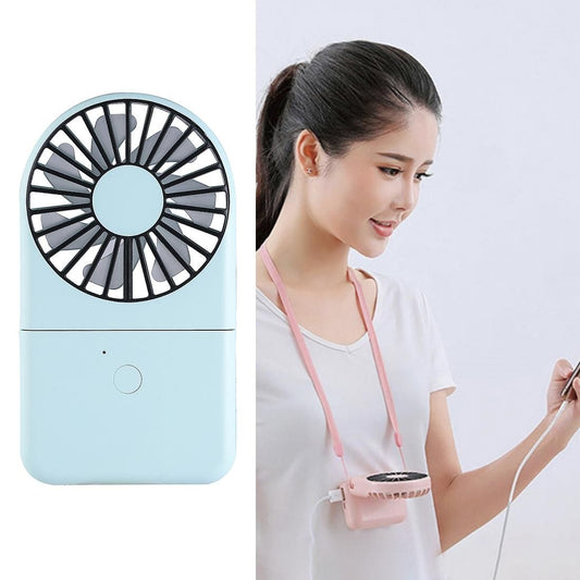 QD-F1 Mini Folding Neck Powerbank Electric Fan, with 3 Speed Control (Green)