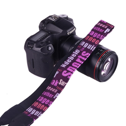 LYNCA LH-04 British Style Series Purple Background English Words Universal Genuine Leather Shoulder Neck Strap Camera Strap for Nikon / Canon / Sony / Panasonic / SLR DSLR ILDC (Style5)