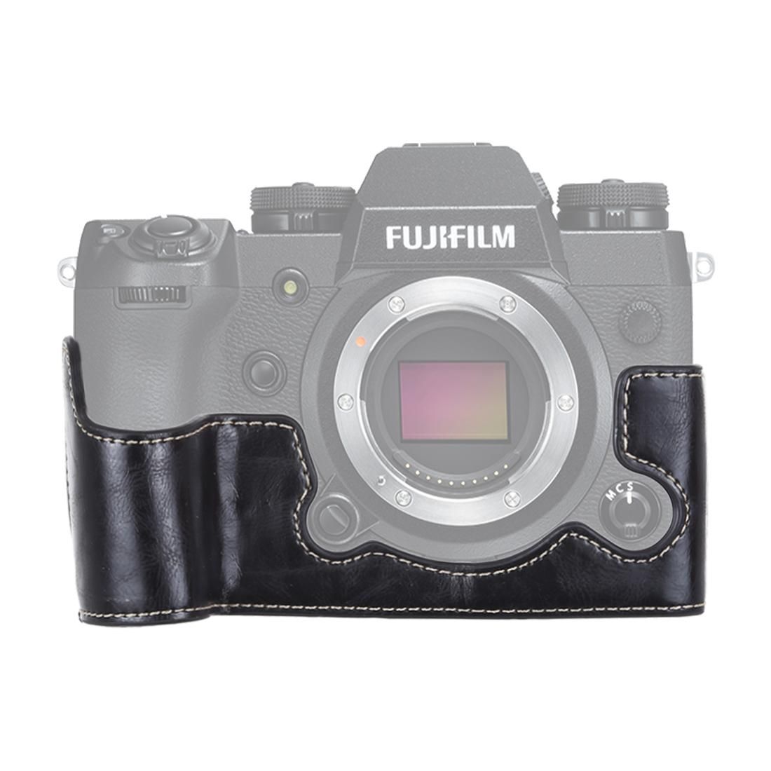 1/4 inch Thread PU Leather Camera Half Case Base for FUJIFILM X-H1 (Coffee)