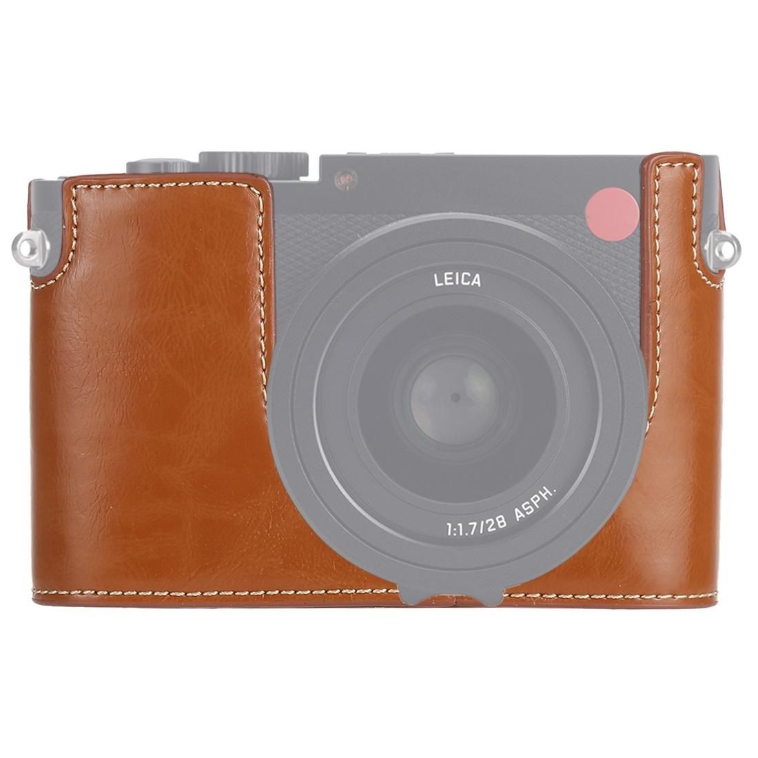 1/4 inch Thread PU Leather Camera Half Case Base for Leica Q (Brown)