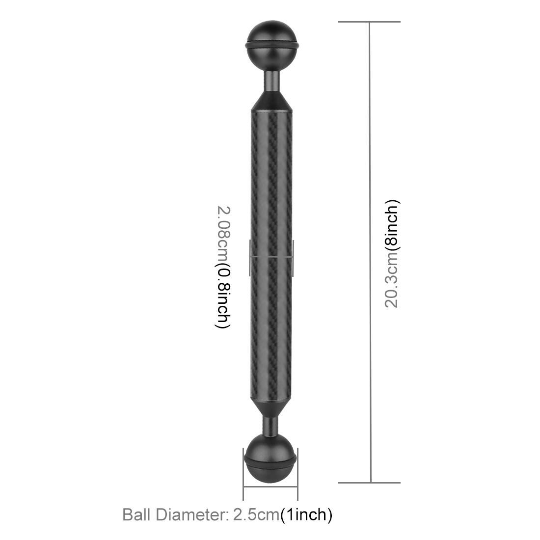 PULUZ  8 inch 20.3cm Length 20.8mm Diameter Dual Balls Carbon Fiber Floating Arm, Ball Diameter: 25mm (Blue)