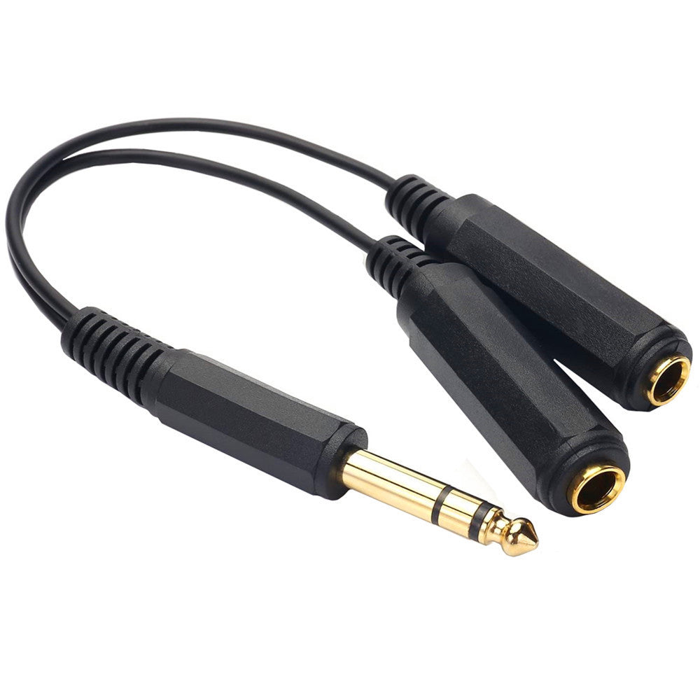 Uniqkart 0.2m 1-to-2 6.35mm Male to Female 6.35mm Stereo Audio Jack Y Splitter Adapter Cable
