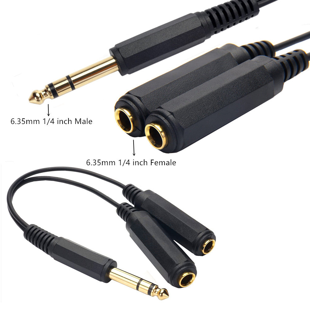 Uniqkart 0.2m 1-to-2 6.35mm Male to Female 6.35mm Stereo Audio Jack Y Splitter Adapter Cable