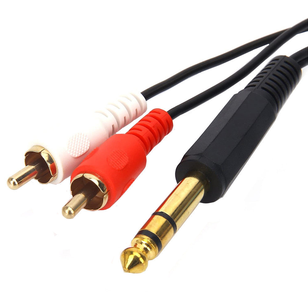 Uniqkart 6.35mm 1 / 4 Inch Male Stereo Plug to 2 RCA Male Audio Y-Splitter Cable Gold-Plated Connector Wire Cord, 0.2m