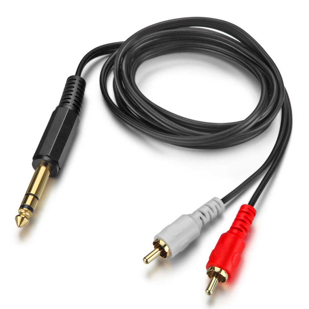 Uniqkart 6.35mm 1 / 4 Inch Male Stereo Plug to 2 RCA Male Audio Y-Splitter Cable Gold-Plated Connector Wire Cord, 0.2m