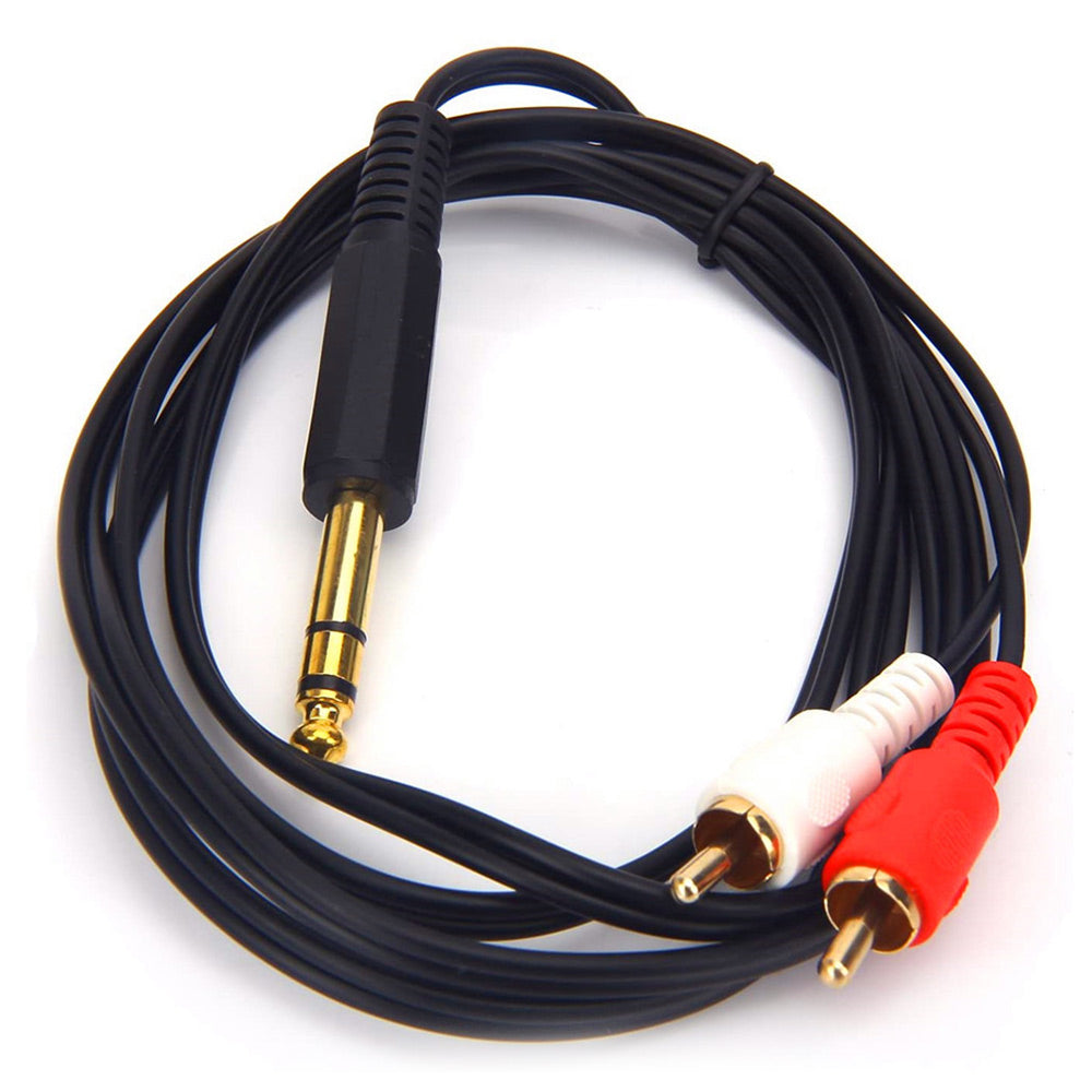 Uniqkart 6.35mm 1 / 4 Inch Male Stereo Plug to 2 RCA Male Audio Y-Splitter Cable Gold-Plated Connector Wire Cord, 0.2m