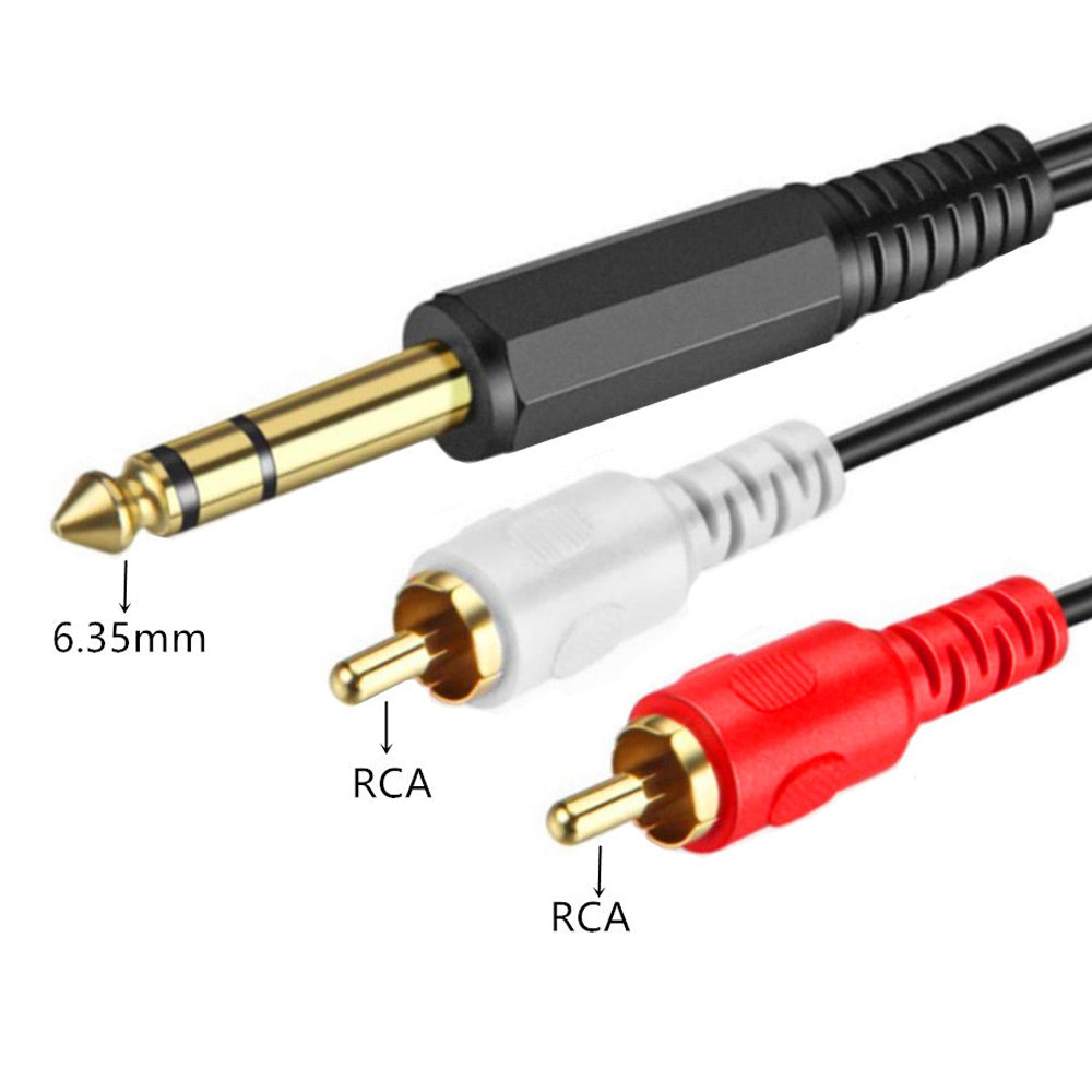 Uniqkart 6.35mm 1 / 4 Inch Male Stereo Plug to 2 RCA Male Audio Y-Splitter Cable Gold-Plated Connector Wire Cord, 0.2m